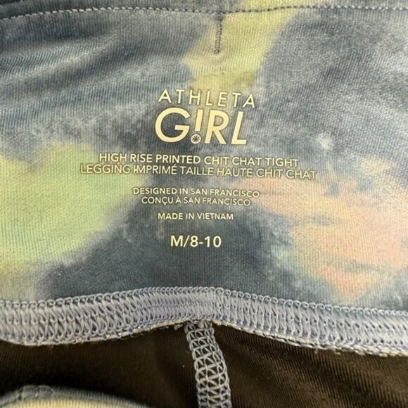 Athleta Girl M 8/10 High Rise Printed Chit Chat Tight Leggings Blue 982645 - Picture 4 of 10